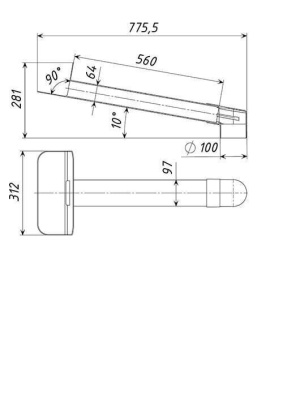Воронка парапетная для битумной кровли с отводом Татполимер ТП-01.П.ПП, L=560 мм